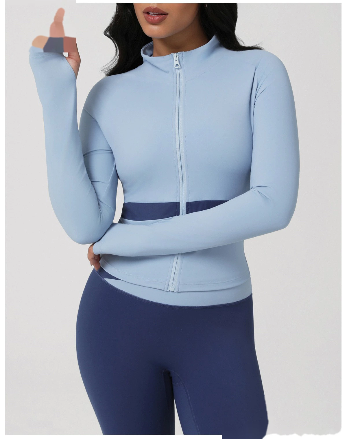 Yoga clothing, Pilates training, fitness top, morning running, quick-drying sports, color-block long-sleeve jacket detail