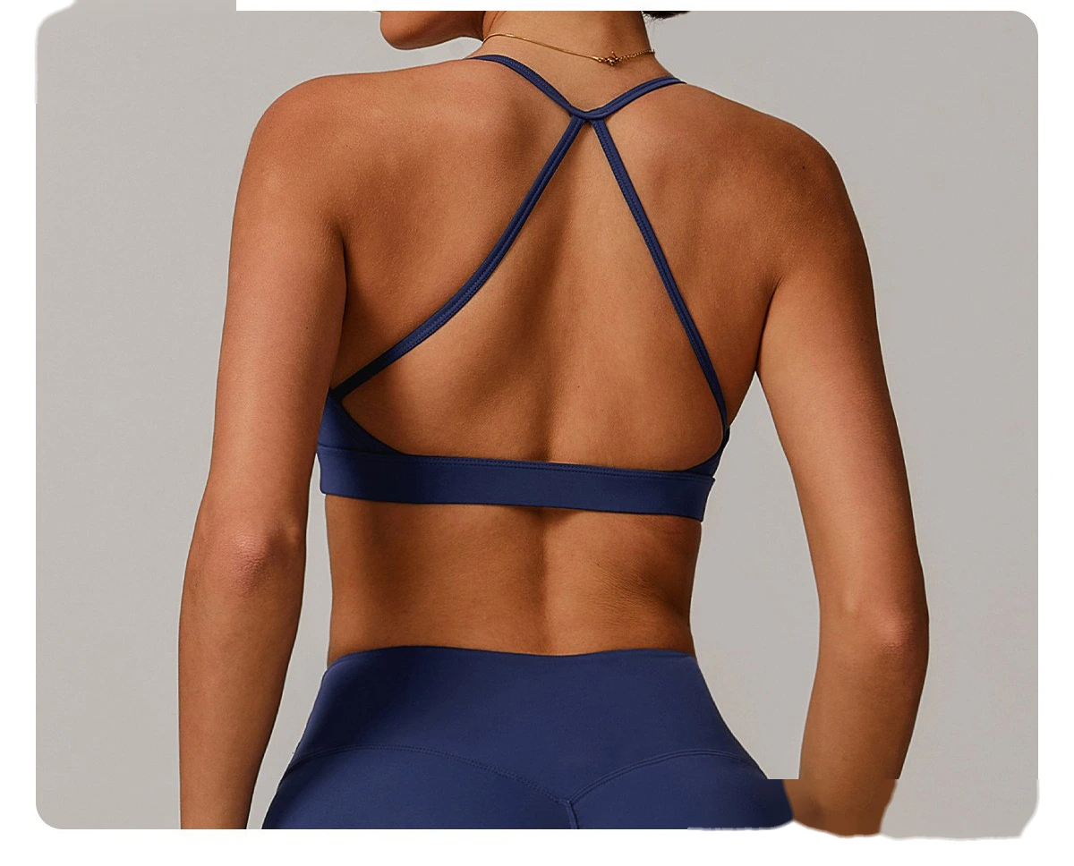 Quick-drying V-neck yoga bra cross-back pleated underwear running fitness bra detail