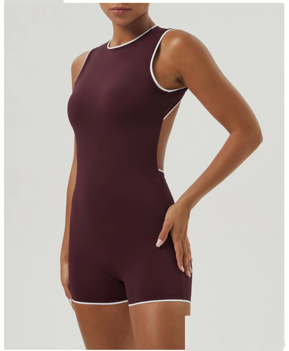 Customized color matching backless sports one-piece yoga fitness clothes sleeveless one-piece women detail