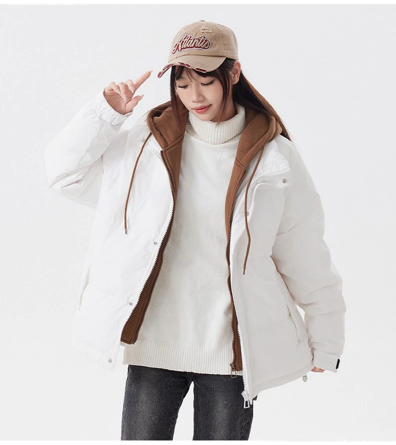 Custom hooded down jacket men's winter new trend fake two windproof warm couple coat. detail
