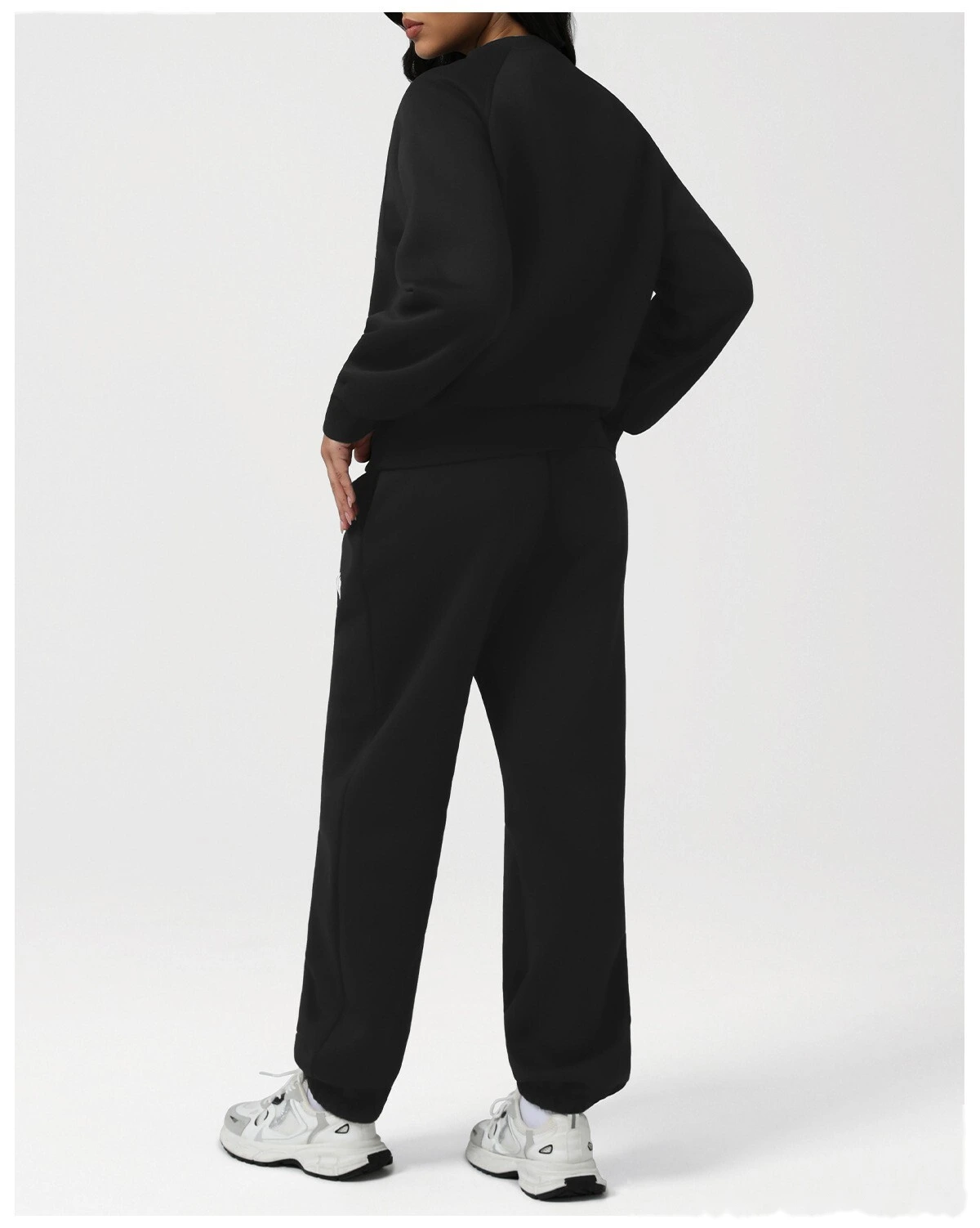 Custom Autumn-Winter Fleece Warm Sweatshirt Set with Cuffed Athletic Jogger Pants & Letter Print detail