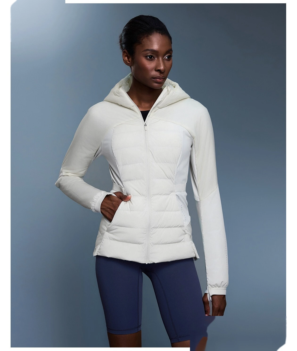 Custom Women's Lightweight White Duck Down Sports Jacket - Slim-Fit, Warm Running Puffer Coat detail