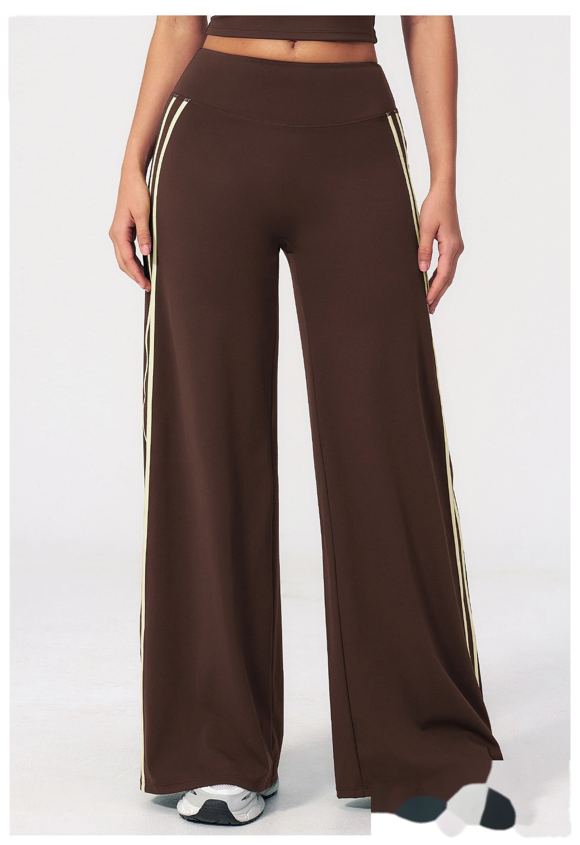 High Waist Hip Lifting Flare Yoga Pants, Color Block Naked Feel Slimming Workout Wide Leg Trousers detail
