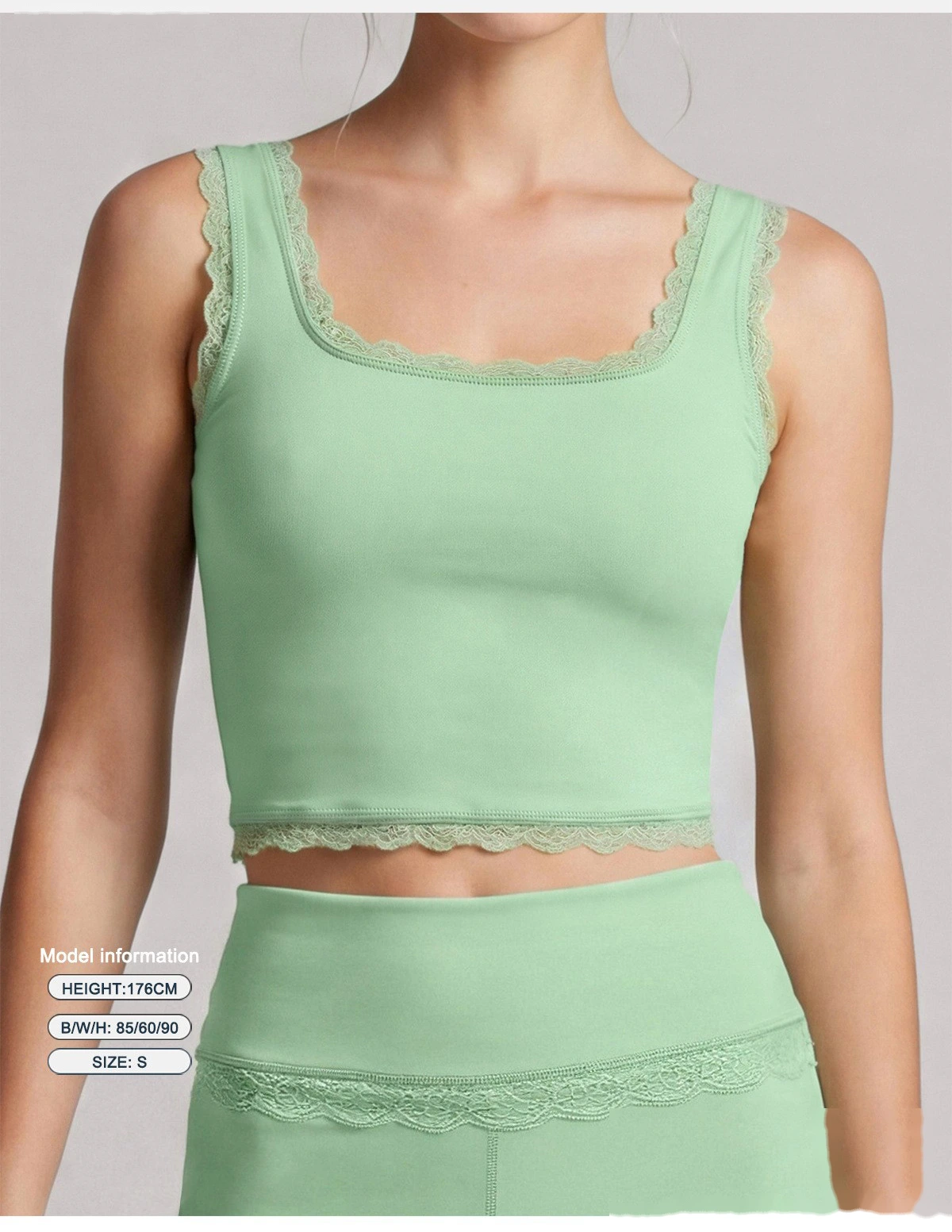 Women Summer Lace Trim Workout Top, Stretch Anti-Sagging Athletic Cami, Breathable Gym Vest for Daily Exercise detail