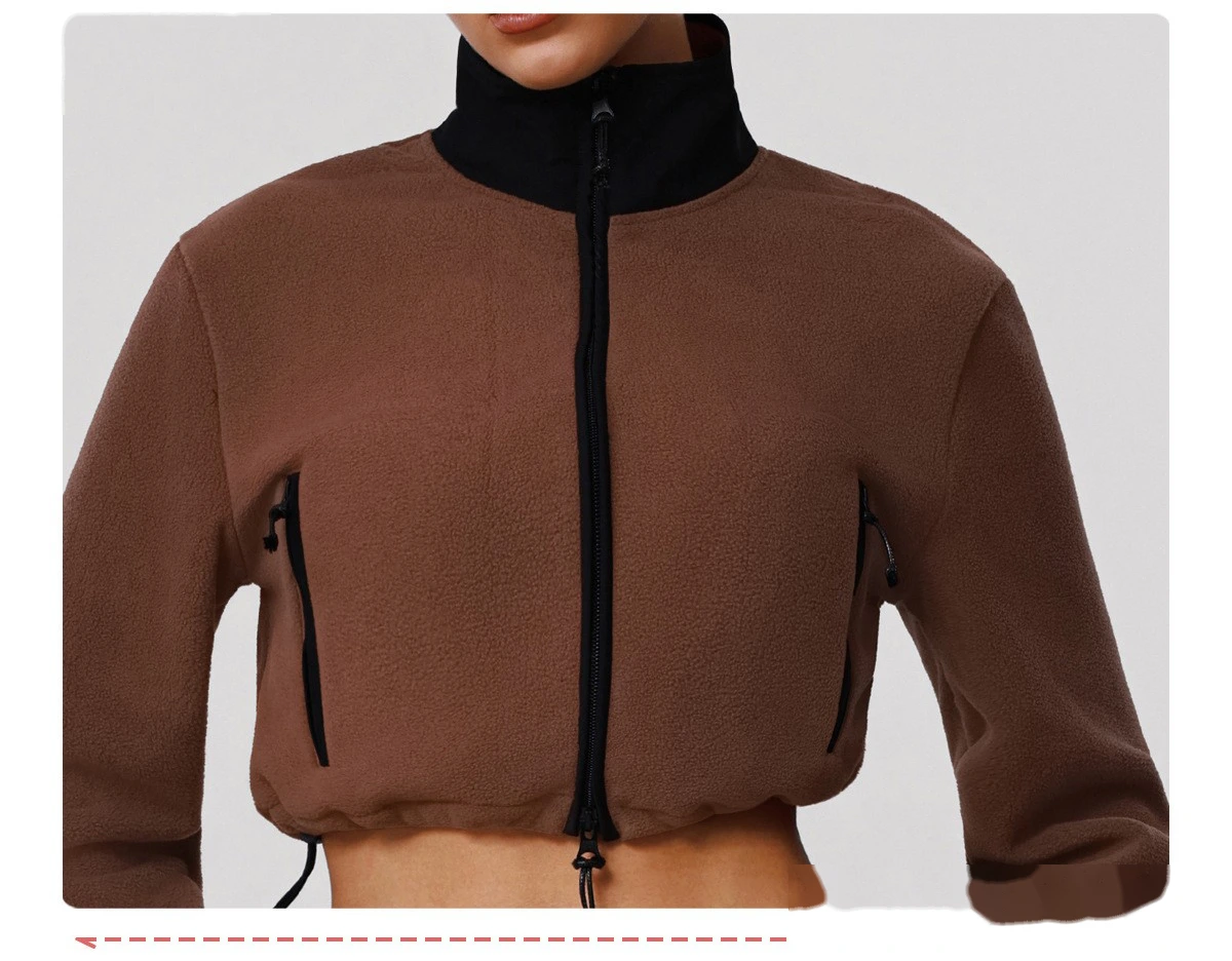 Custom Fleece Lounge Set - Women's Winter Warm Stand Collar Jacket & Wide-Leg Pants Sports Suit detail