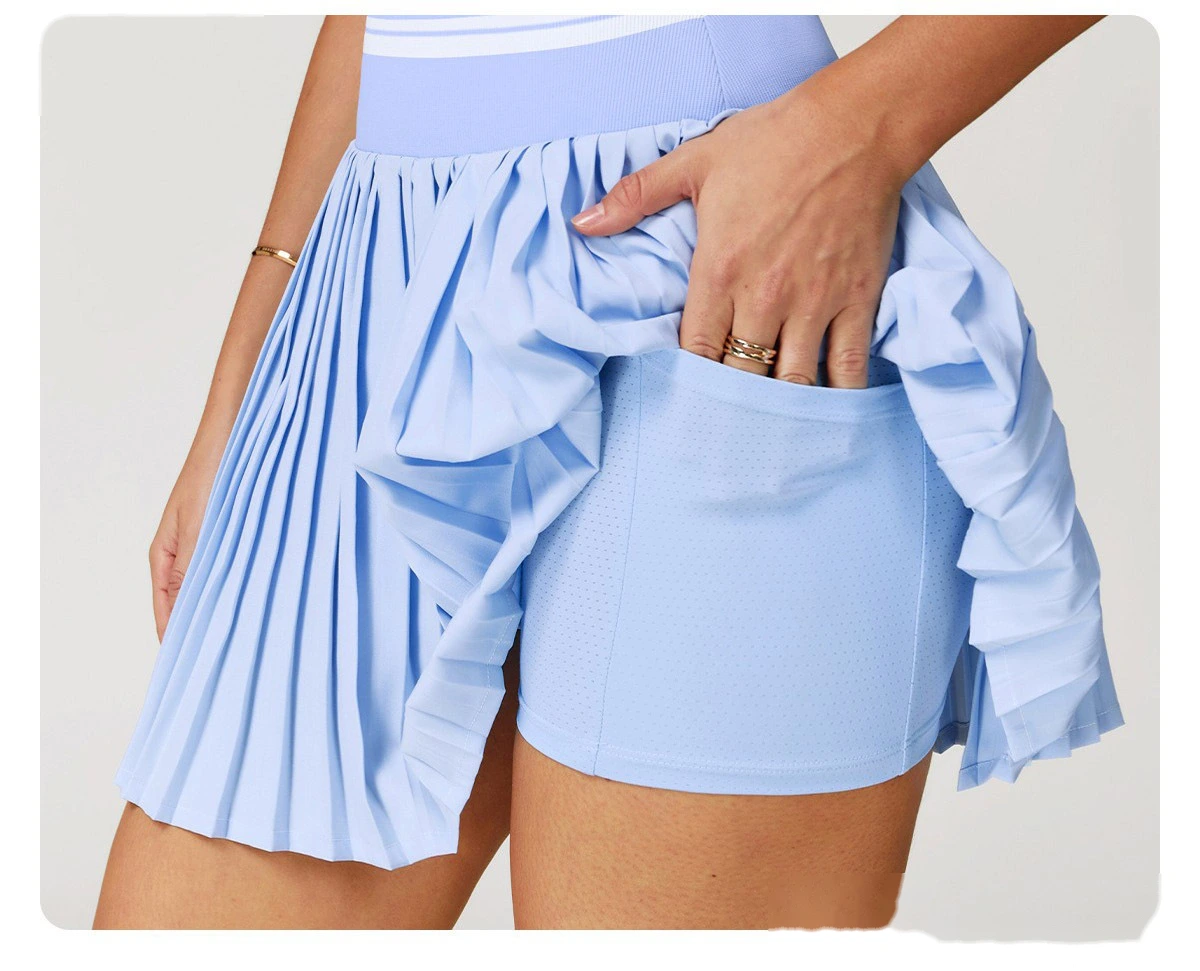 Customized contrast pleated skirt high waist A-shaped fitness skirt anti-exposure tennis skirt detail