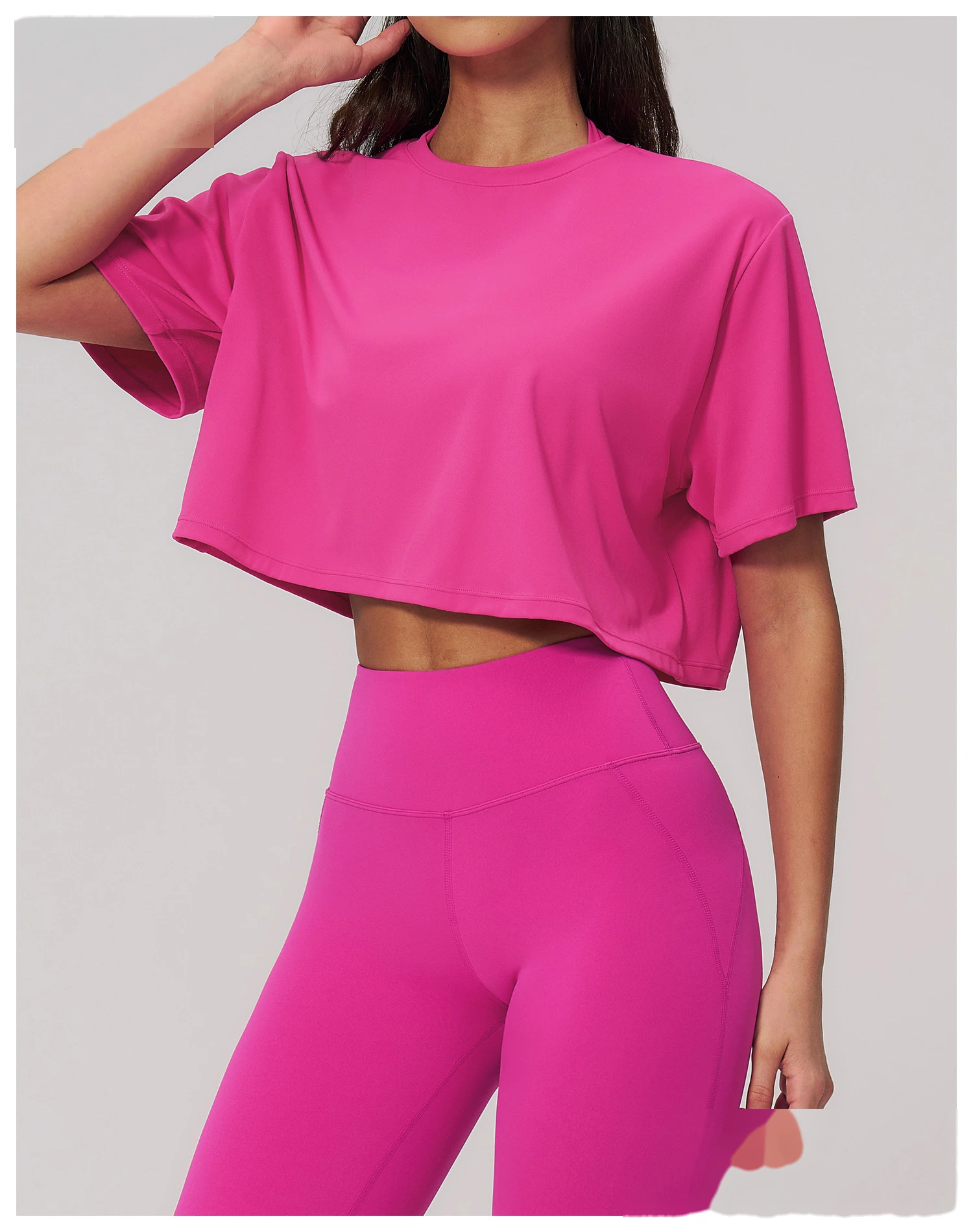 Custom Women’s Loose Fit Cropped Workout Top Short Sleeve Yoga T-Shirt Running Gym Activewear detail