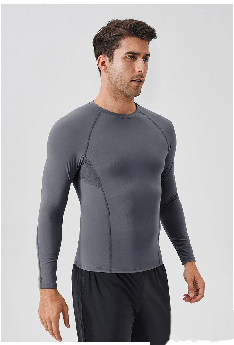 Customized men's long-sleeved tight T-shirt sports fitness clothes detail