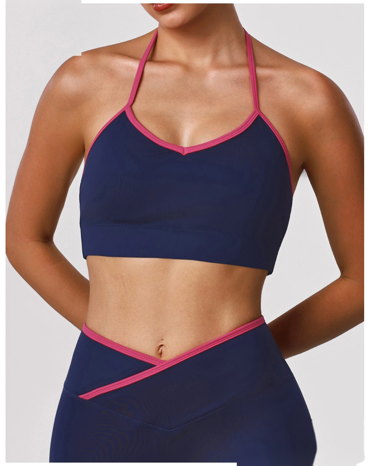 Women's Customizable Halter Neck Yoga Sports Bra Set - High-Elastic Comfortable Open Back Activewear for Yoga & Fitness detail