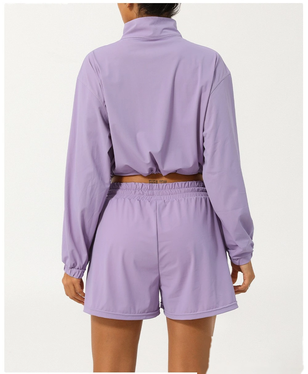Customized semi-zipper turtleneck sunscreen yoga suit jacket UV-proof outdoor drawstring hooded sun-protective clothing detail