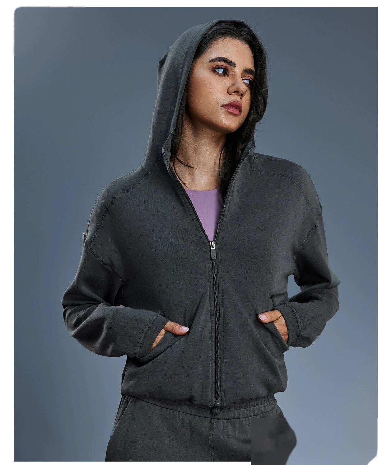 New Custom Women's Zip-Up Hooded Jacket - Casual Sportswear for Running & Workout detail