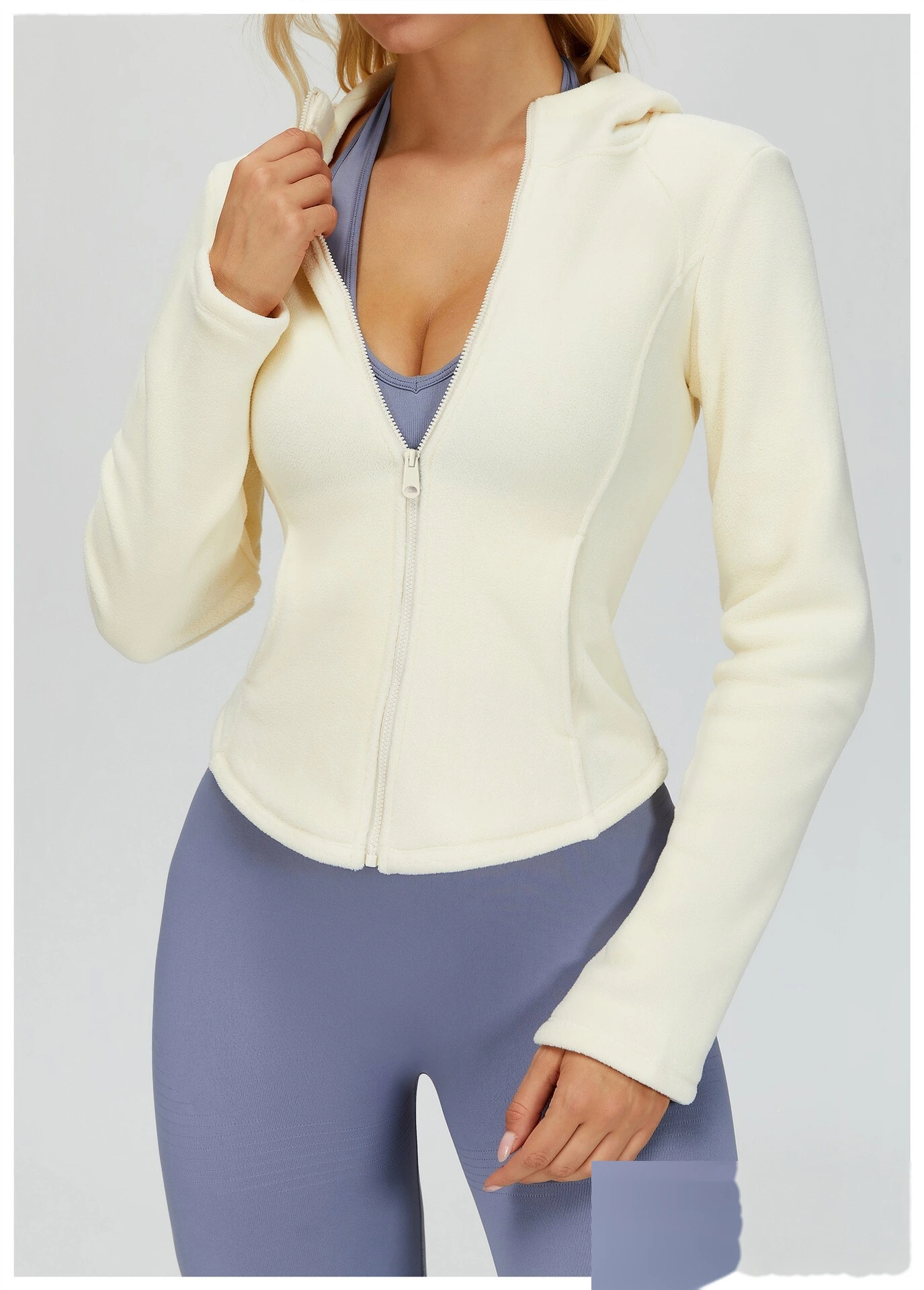 Custom Fleece-Lined Hooded Jacket: Slim-Fit Outdoor Zip Coat with Pockets for Sports & Leisure detail