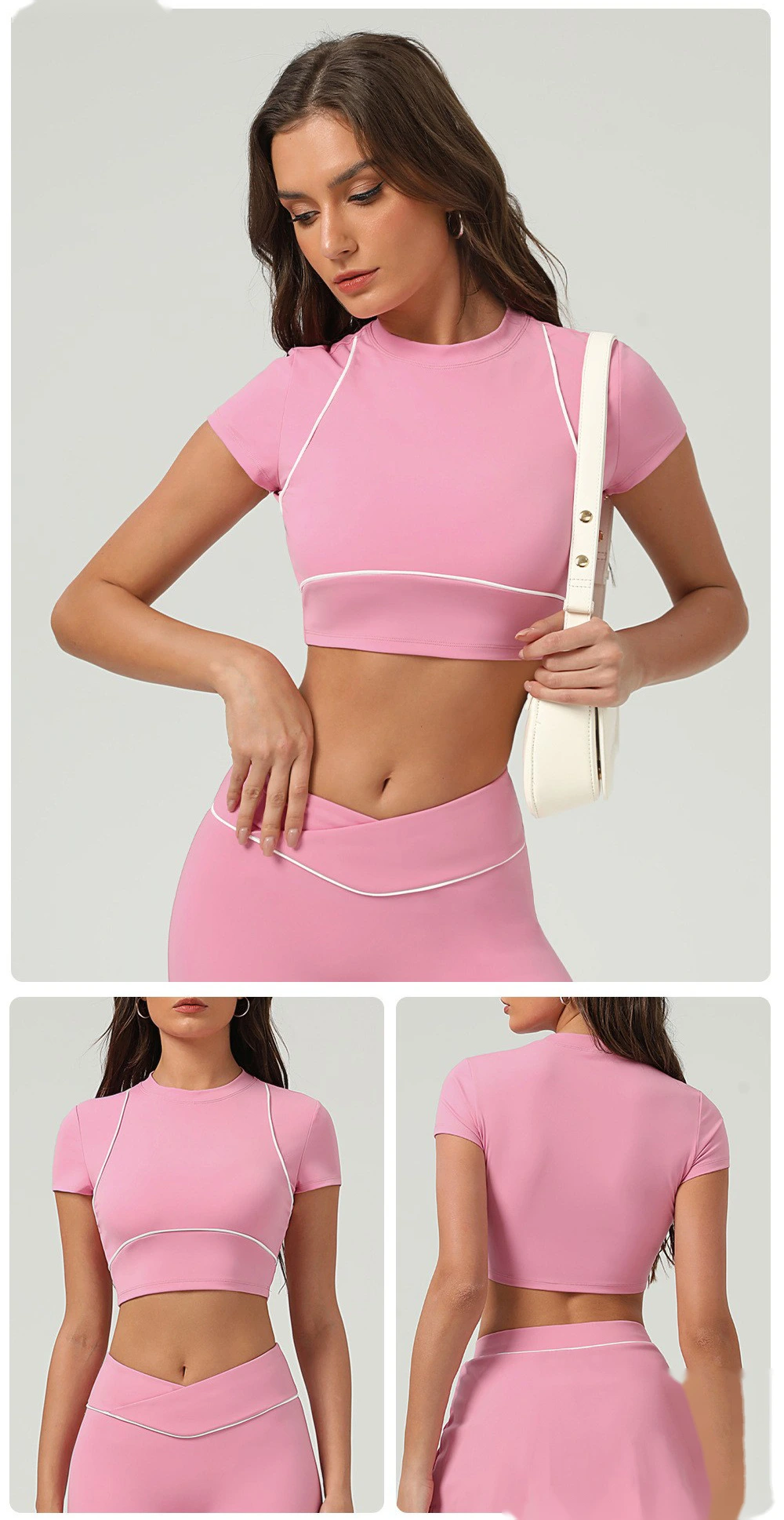 Customized Quick-drying Sports Shirt Women's Short Sleeve Running Summer Fitness T-shirt Contrast Yoga Clothing detail