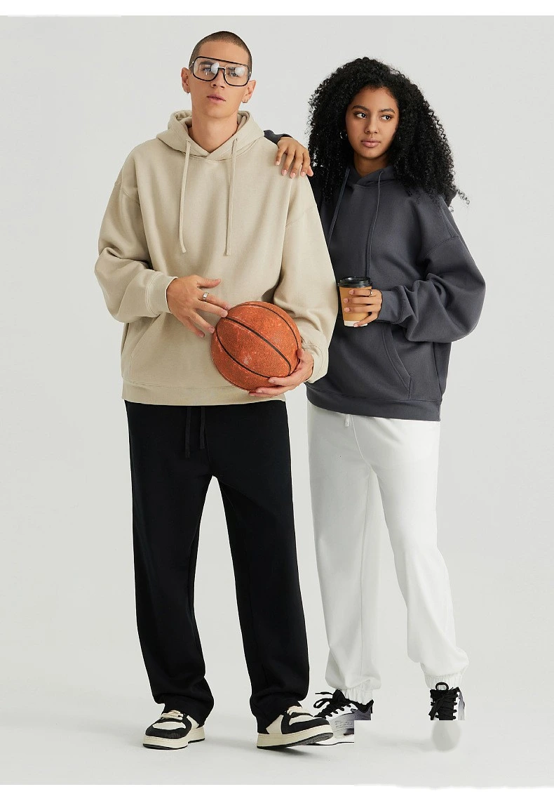 Customized plush napped pullover sweater for men and women loose solid color hoodie detail