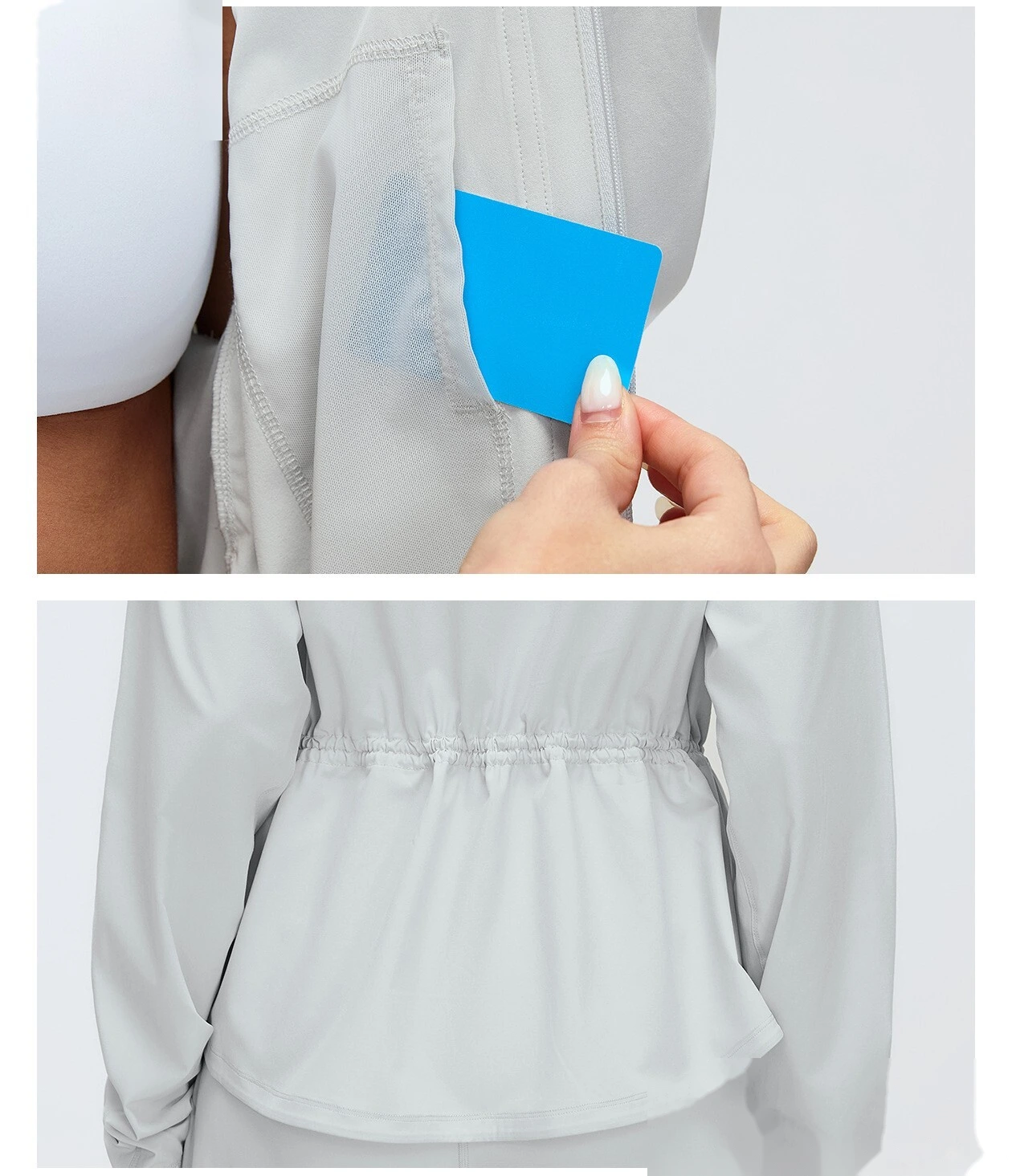 Custom Women’s Stand Collar Sports Jacket Slim Waist Loose Fit Workout Yoga Running Outerwear detail