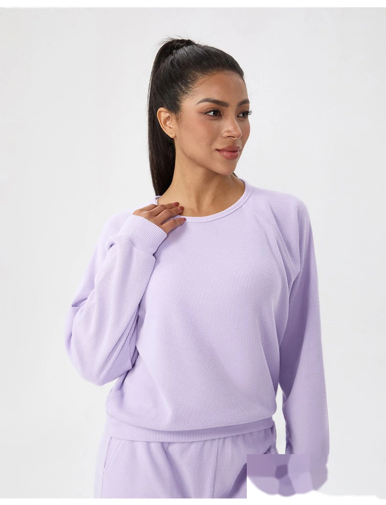 Autumn Winter Custom Waffle Crewneck Long-Sleeve Tee - Solid, Loose-Fit Sports Shirt for Running & Working Out detail