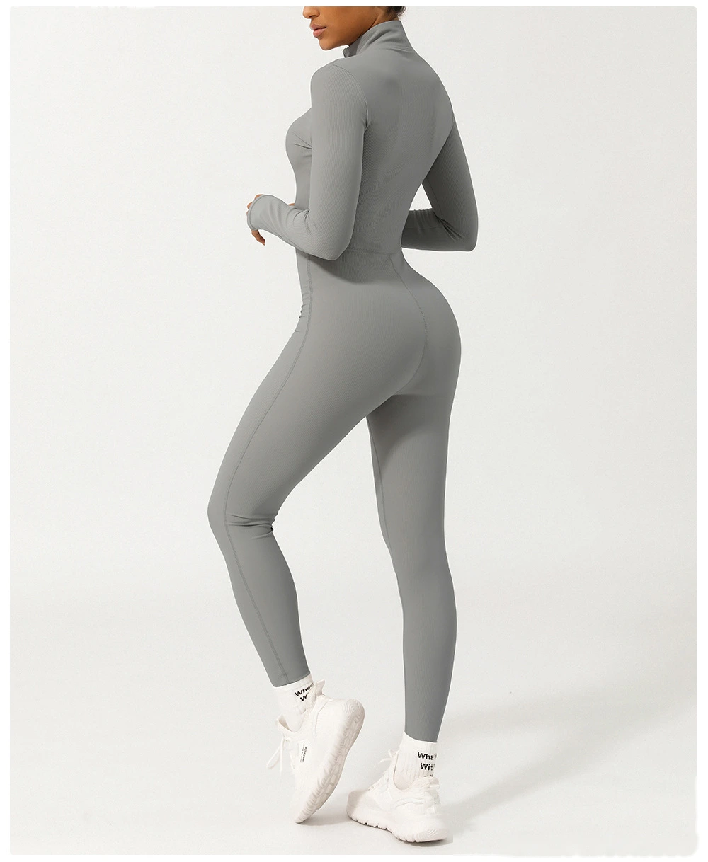 Customized zipper thread long sleeve yoga jumpsuit fitness exercise jumpsuit yoga clothes detail
