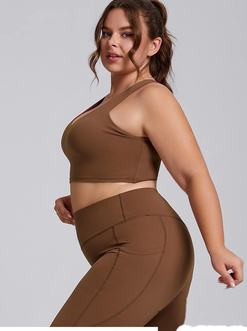 Customized plus-size fitness suit female high waist nude tight sports suit high elastic yoga suit two-piece suit detail