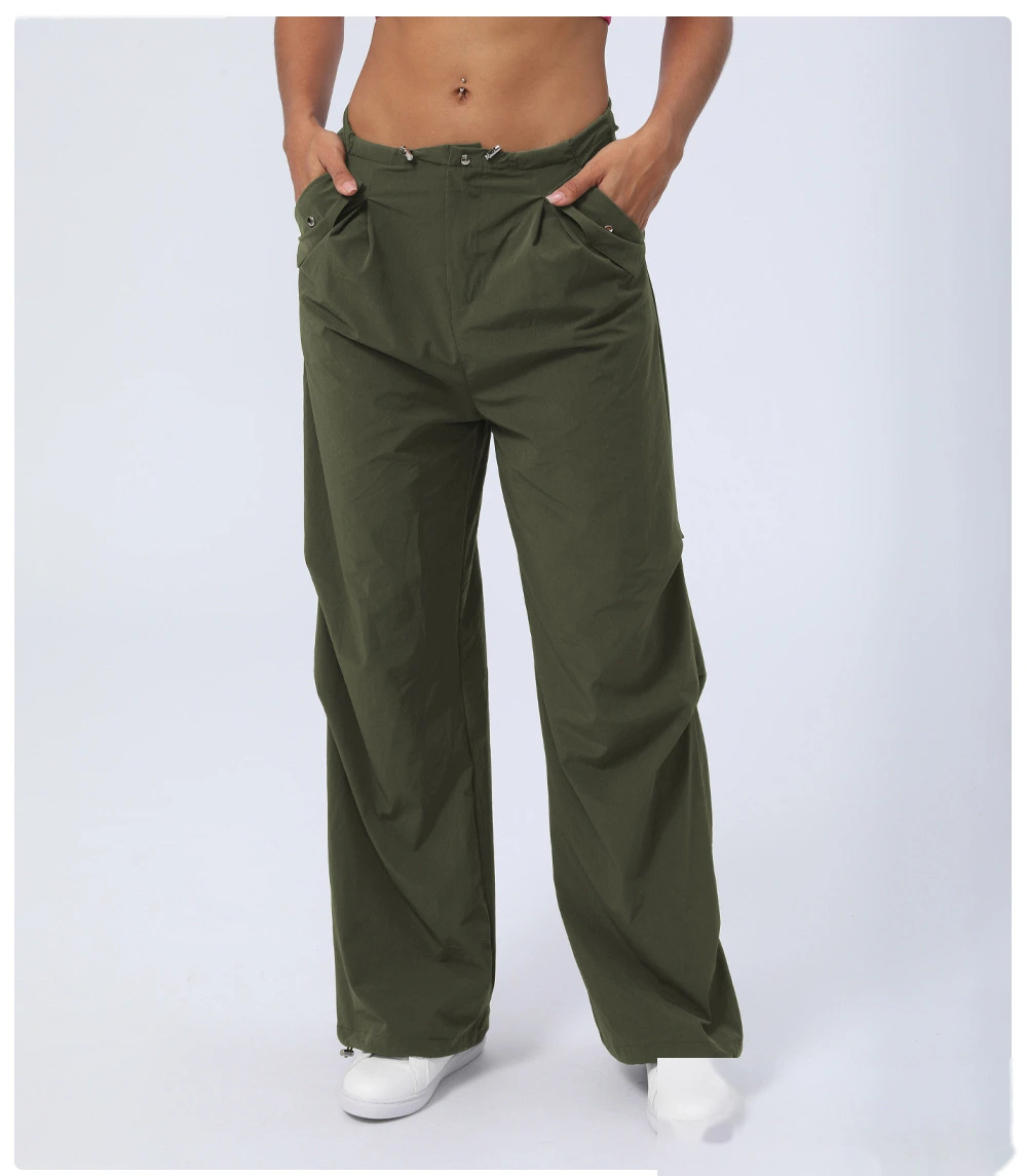 Customized autumn and winter high waist quick-drying sports pants women's leg pants loose straight overalls detail