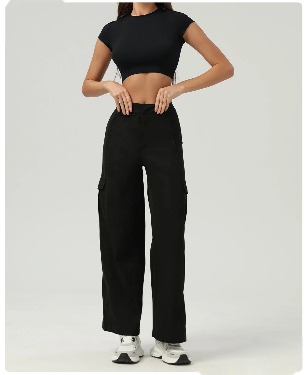 American loose sports pants pocket straight casual pants wearing wild sports dance overalls female detail