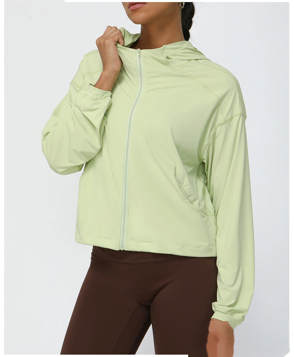 Custom autumn thin yoga clothing jacket quick-drying hooded fitness running sportswear jacket female detail