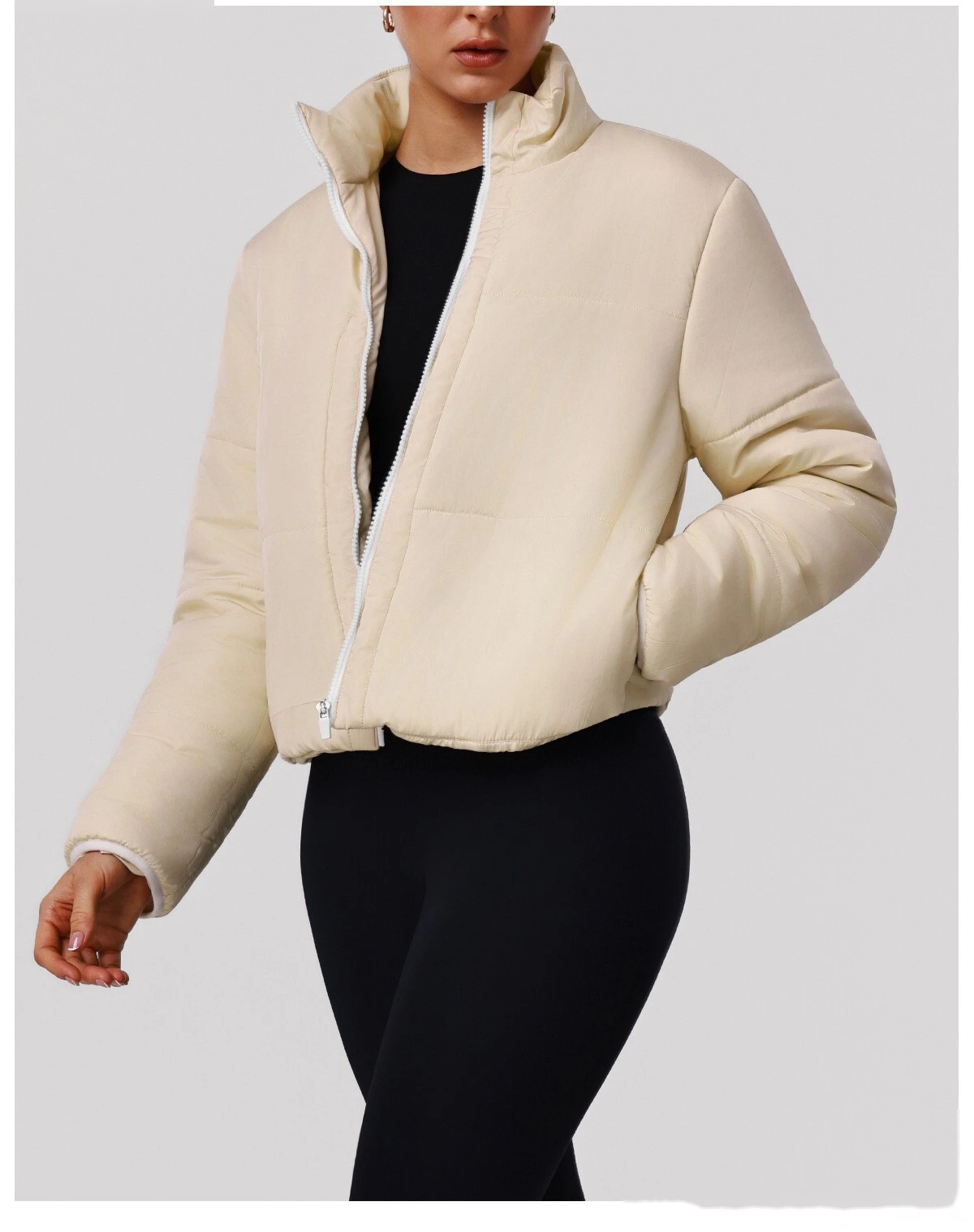 Women's Customizable Slim-Fit Winter Cotton Jacket - Thick Windproof Outdoor Sports Coat with Zipper for Running detail