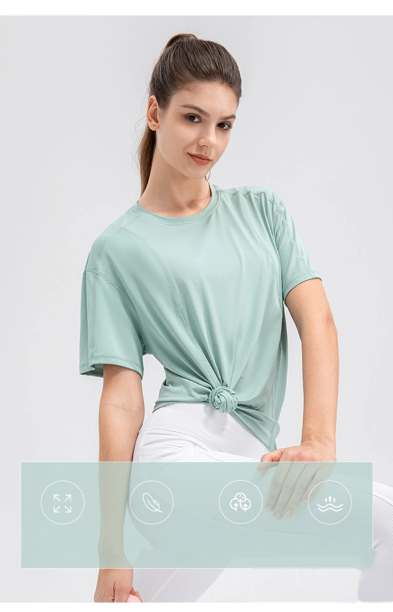 Women summer loose short sleeve t-shirt quick dry breathable fitness tee detail
