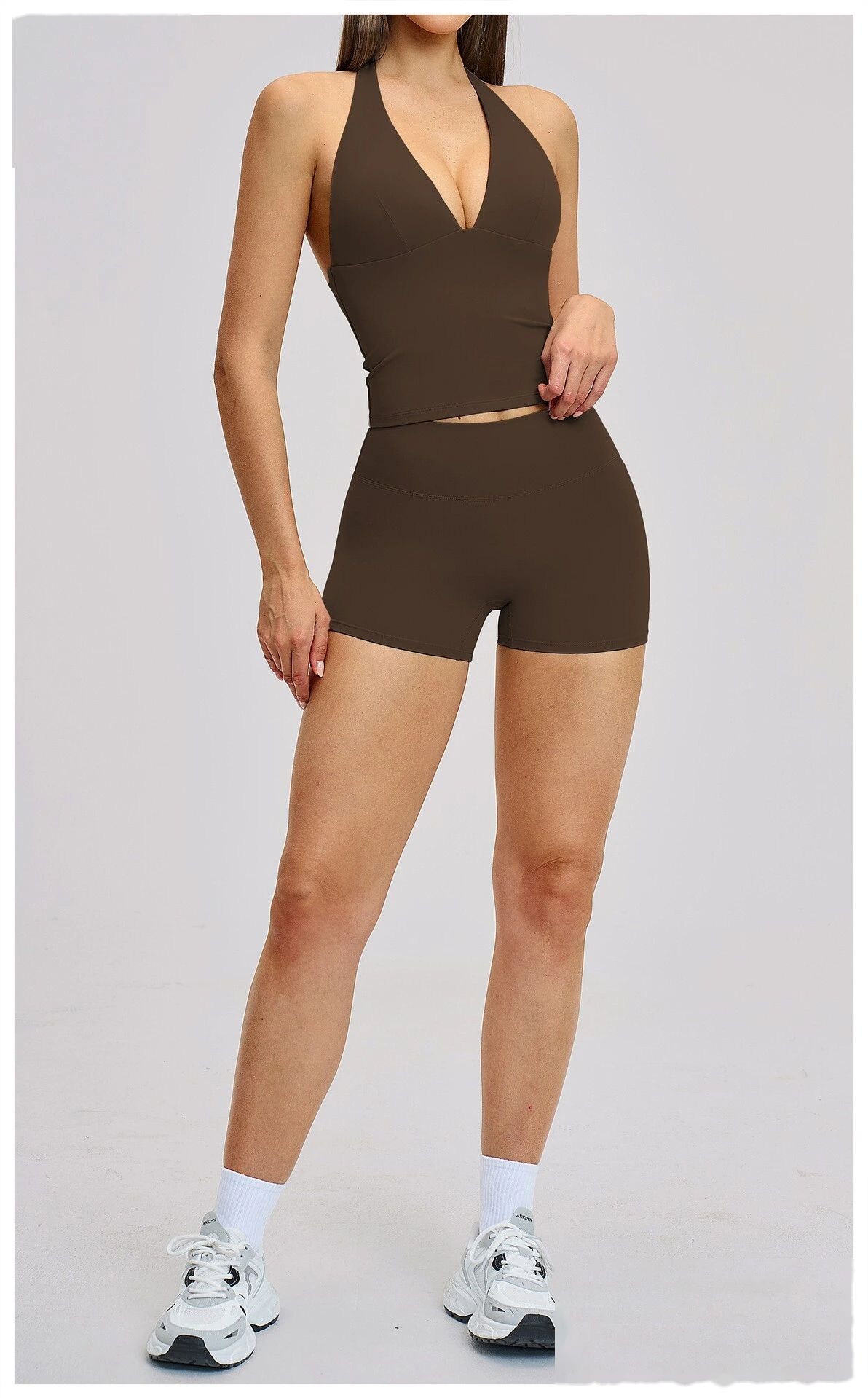 Women’s Custom Yoga Tank Top with Built-in Bra Pad Halter Backless High Stretch Yoga Set detail