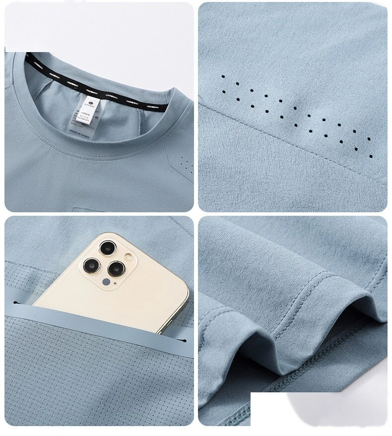 Customized ice silk thin short-sleeved T-shirt men's loose leisure sports seamless cool breathable quick-drying clothes detail