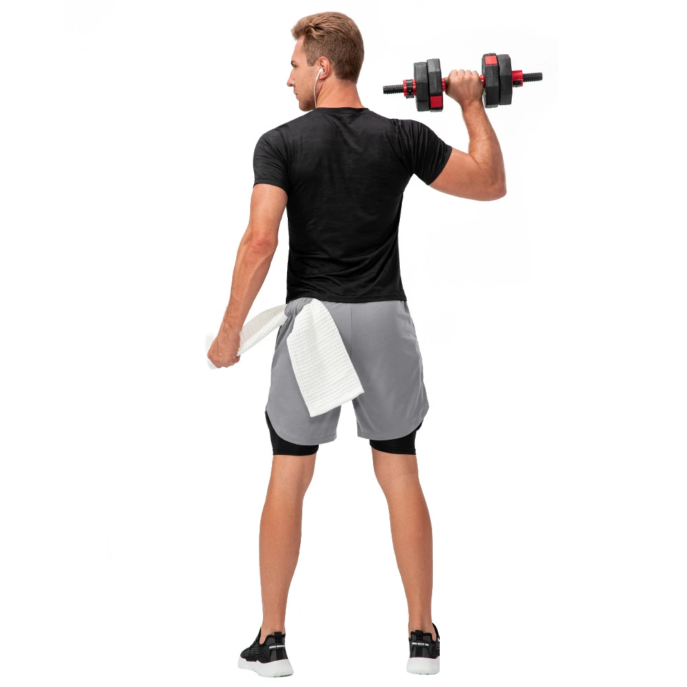 Men 2 in 1 shorts headphone hole quick dry running pants with inner detail
