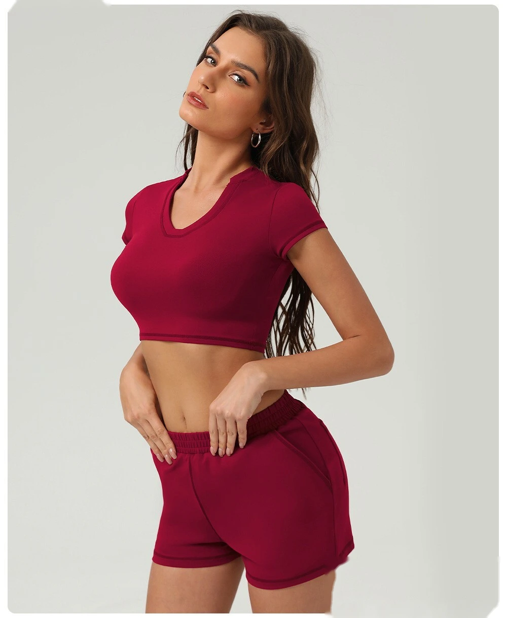 Sports and leisure high waist pocket tight shorts running sports peach hip outdoor fitness shorts female detail