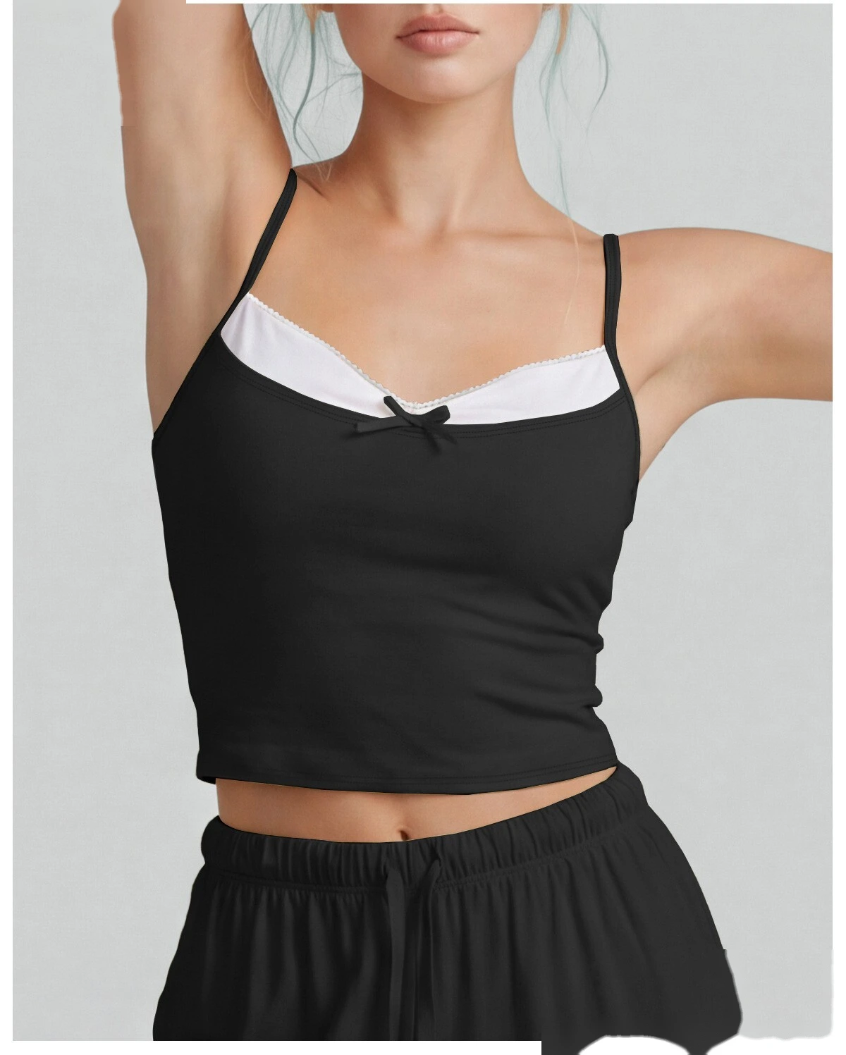 Color Block Fake Two-Piece Sports Tank, Thin Strap Beauty Back Yoga Cami with Padded Cups for Pilates Training detail