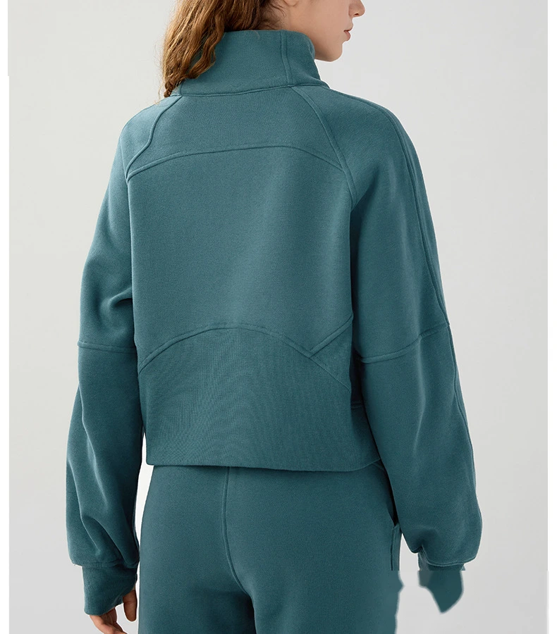 Women long sleeve half zip stand collar autumn fleece running sweatshirts detail