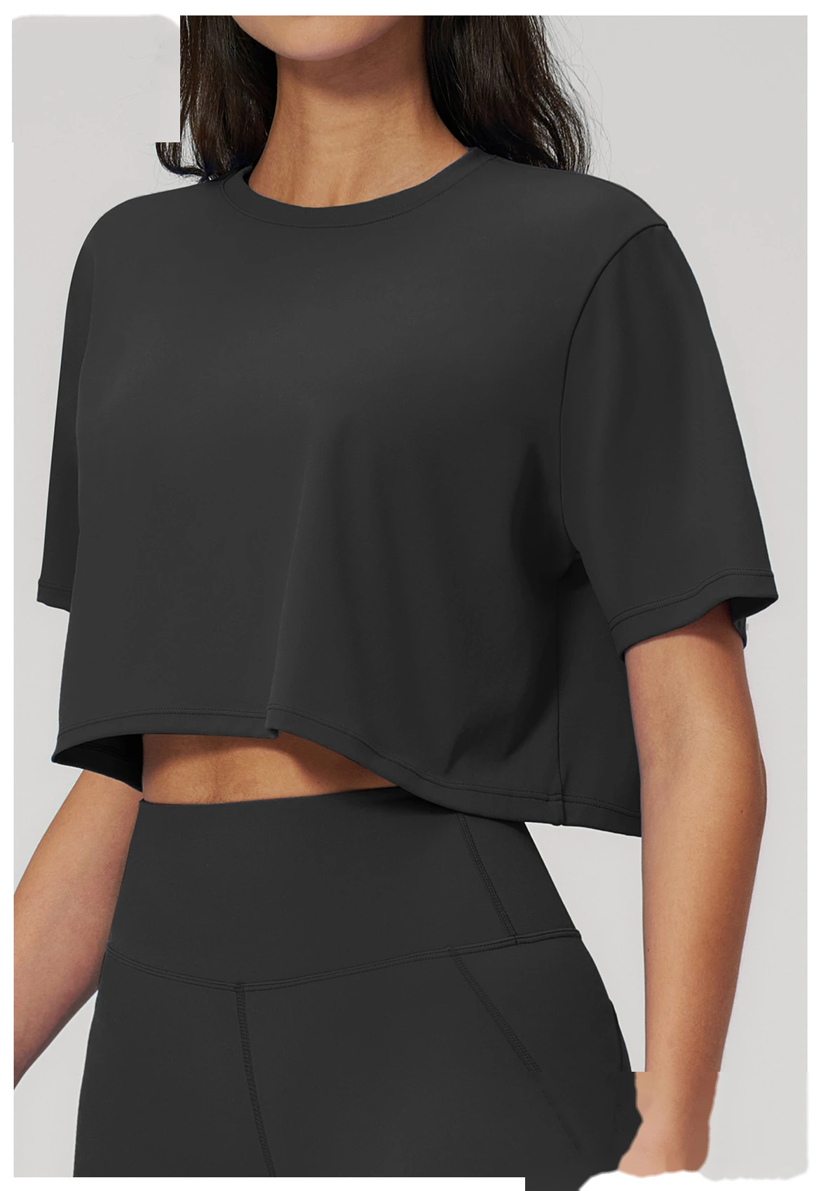 Custom Women’s Loose Fit Cropped Workout Top Short Sleeve Yoga T-Shirt Running Gym Activewear detail