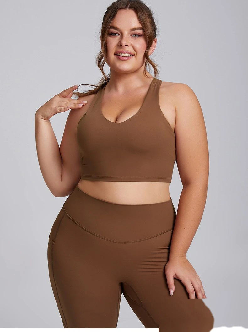 Customized plus-size fitness suit female high waist nude tight sports suit high elastic yoga suit two-piece suit detail