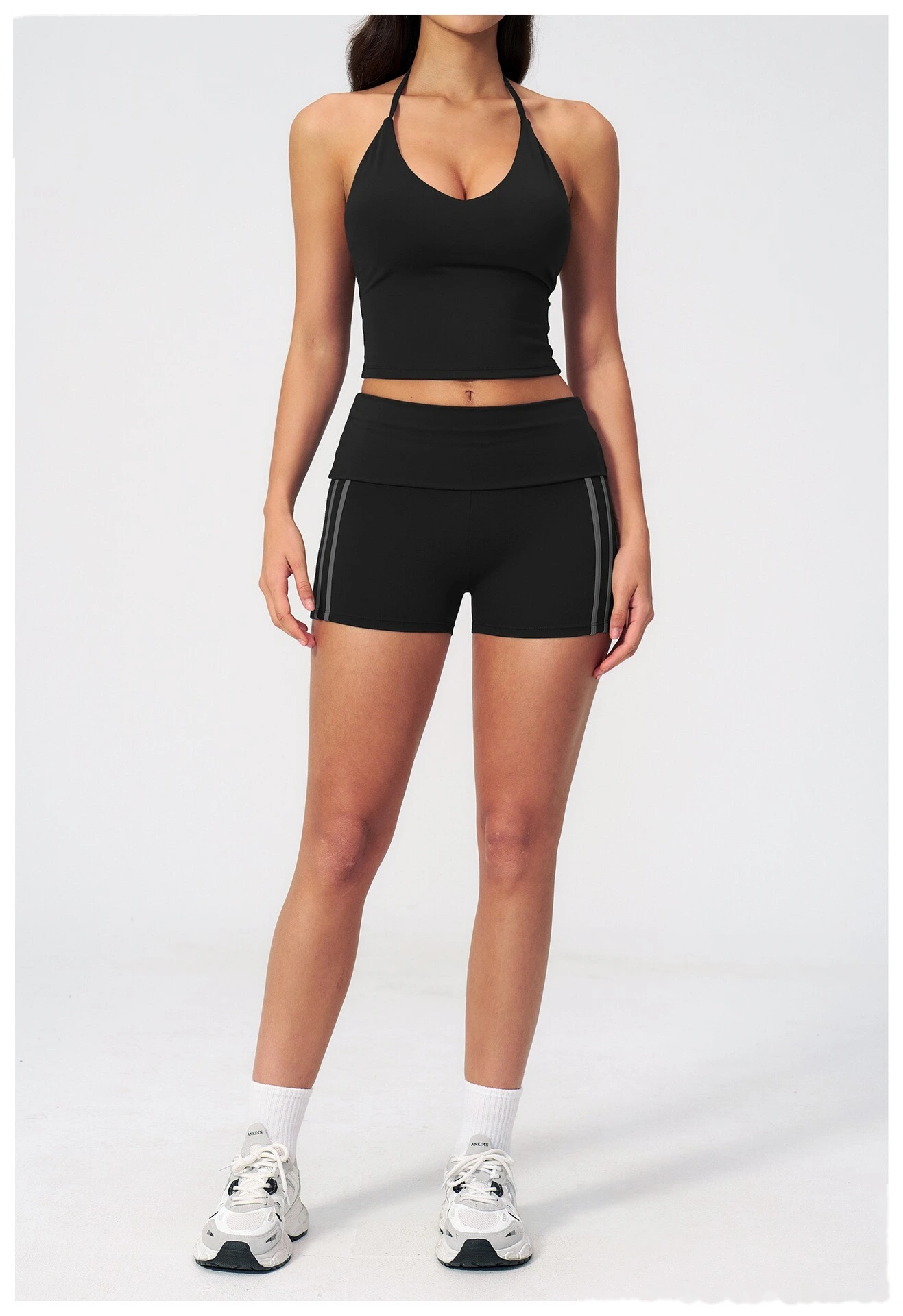 Custom Women Halter Sports Vest, V Neck Slim Yoga Top With Padded Bra Outer Wear Workout Tank Top detail