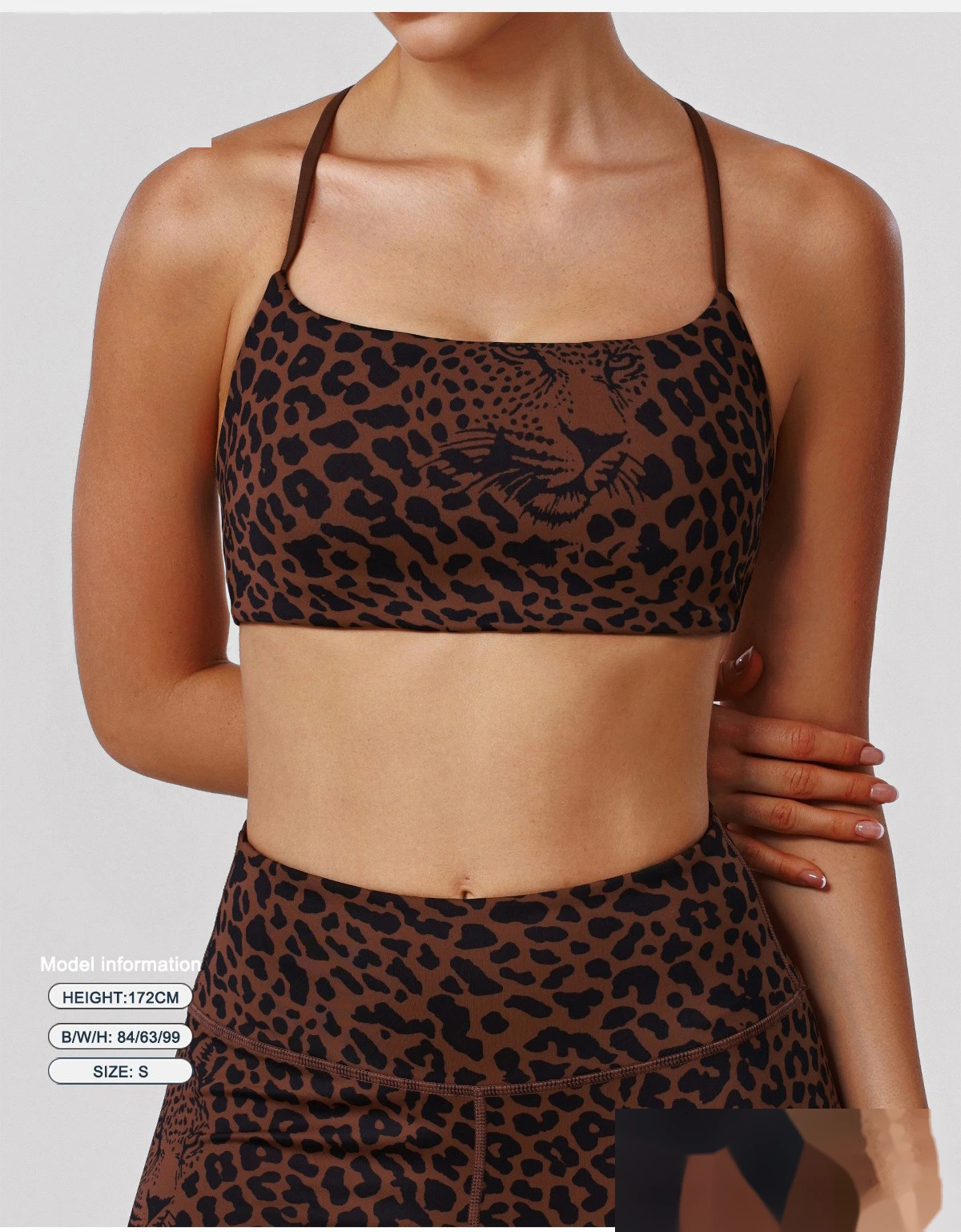 Bulk Custom Padded Leopard Sports Bra - Thin-Strap Criss-Cross Back High-Support Workout Yoga Bra detail