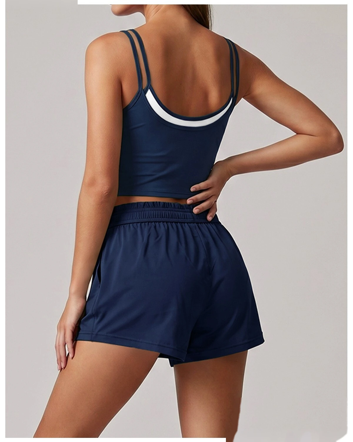Women Summer Activewear Set, Sleeveless Yoga Top + Knit Tennis Shorts, Breathable Workout Suit for Training detail