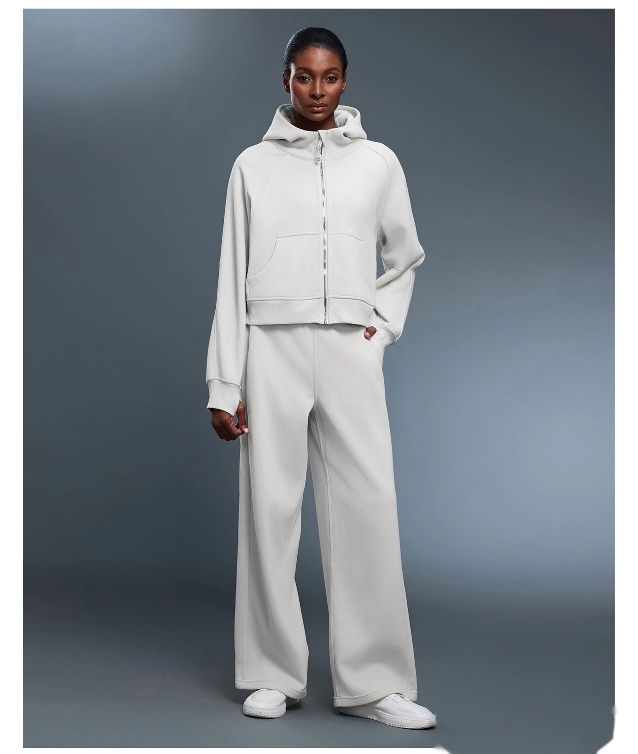 Customized autumn and winter plus velvet thick straight wide-leg pants loose warm sports pants detail
