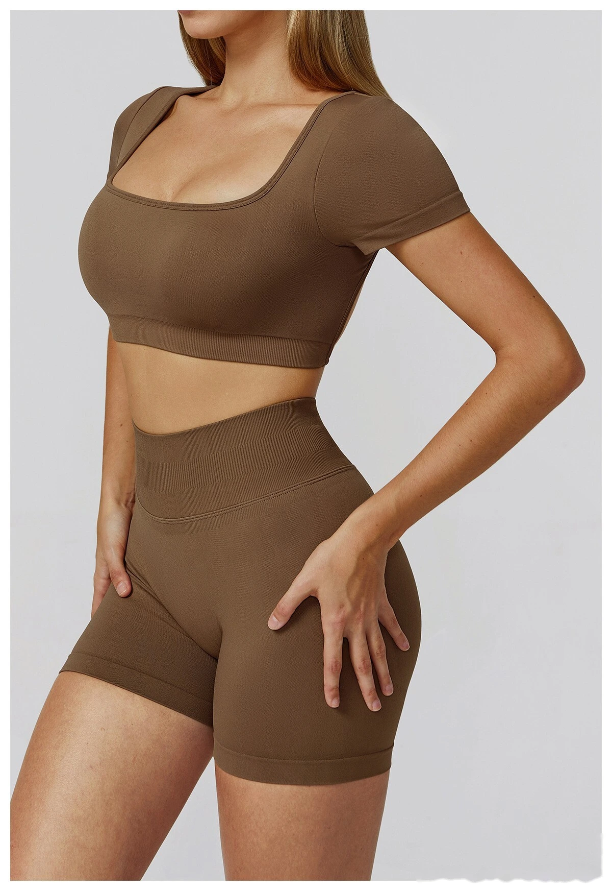 Customized seamless yoga clothes women's hollow back slim short-sleeved sports tops detail