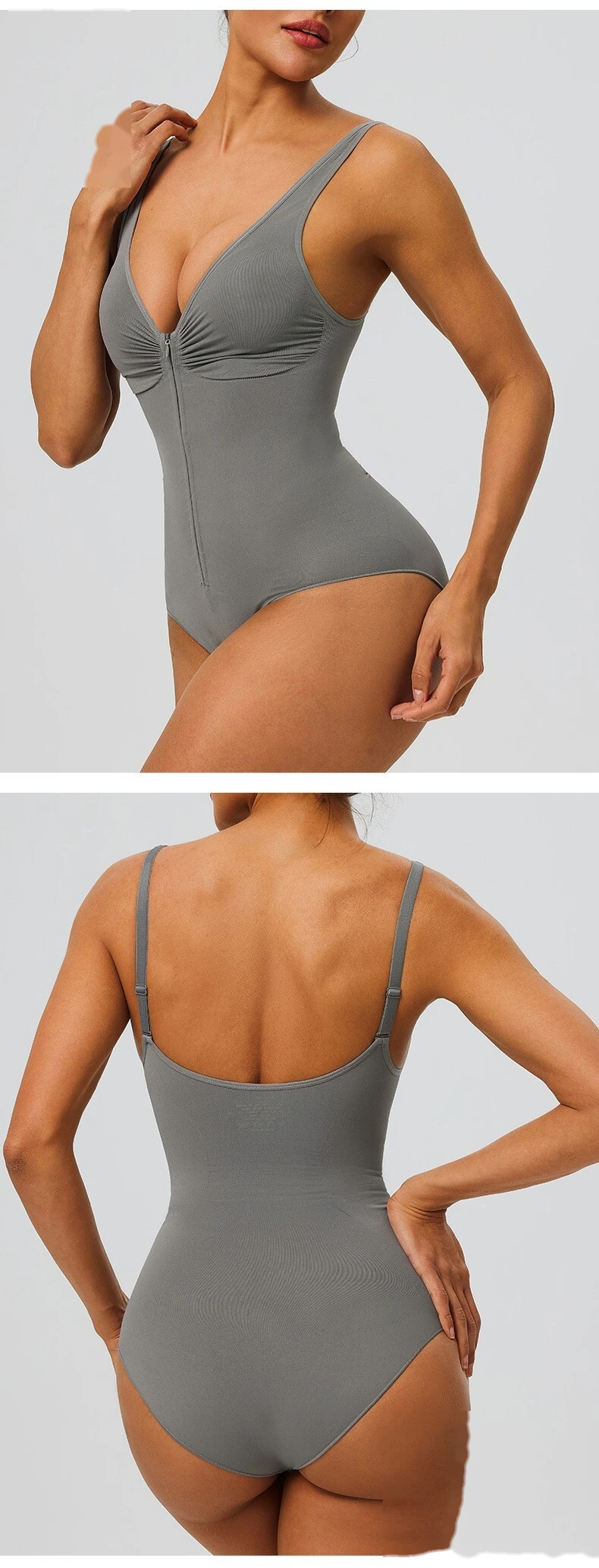Seamless Zipper Up One Piece Shapewear Strong Compression Tummy Control Body Shaper detail