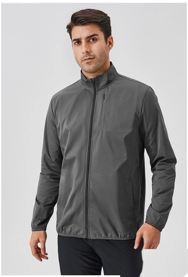 Custom autumn and winter sports coat stand collar zipper jacket outdoor windproof long sleeve cardigan running fitness detail