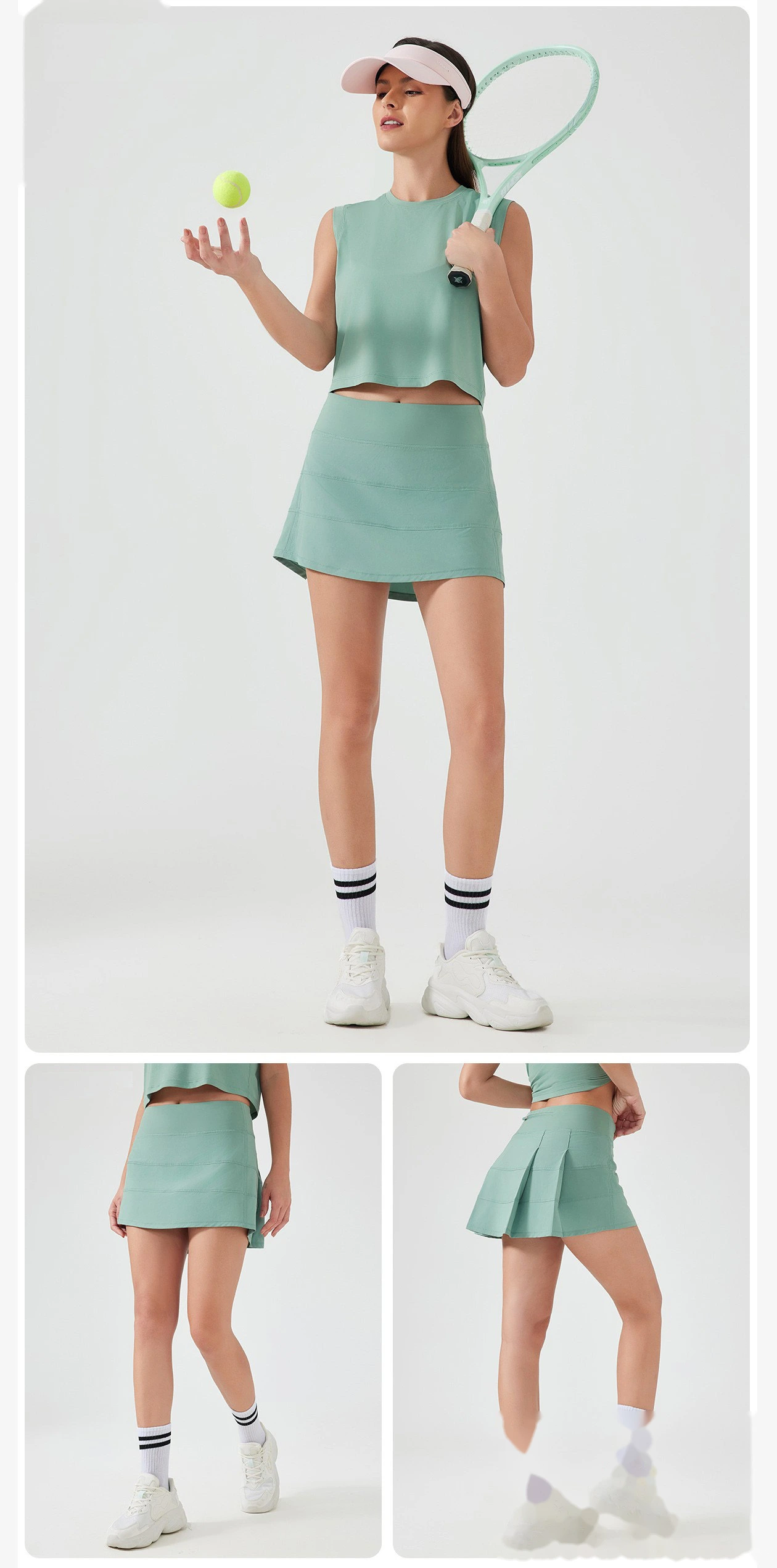 Custom sports skirt women's back waist pocket breathable tennis skirt fake two-piece yoga fitness skirt detail