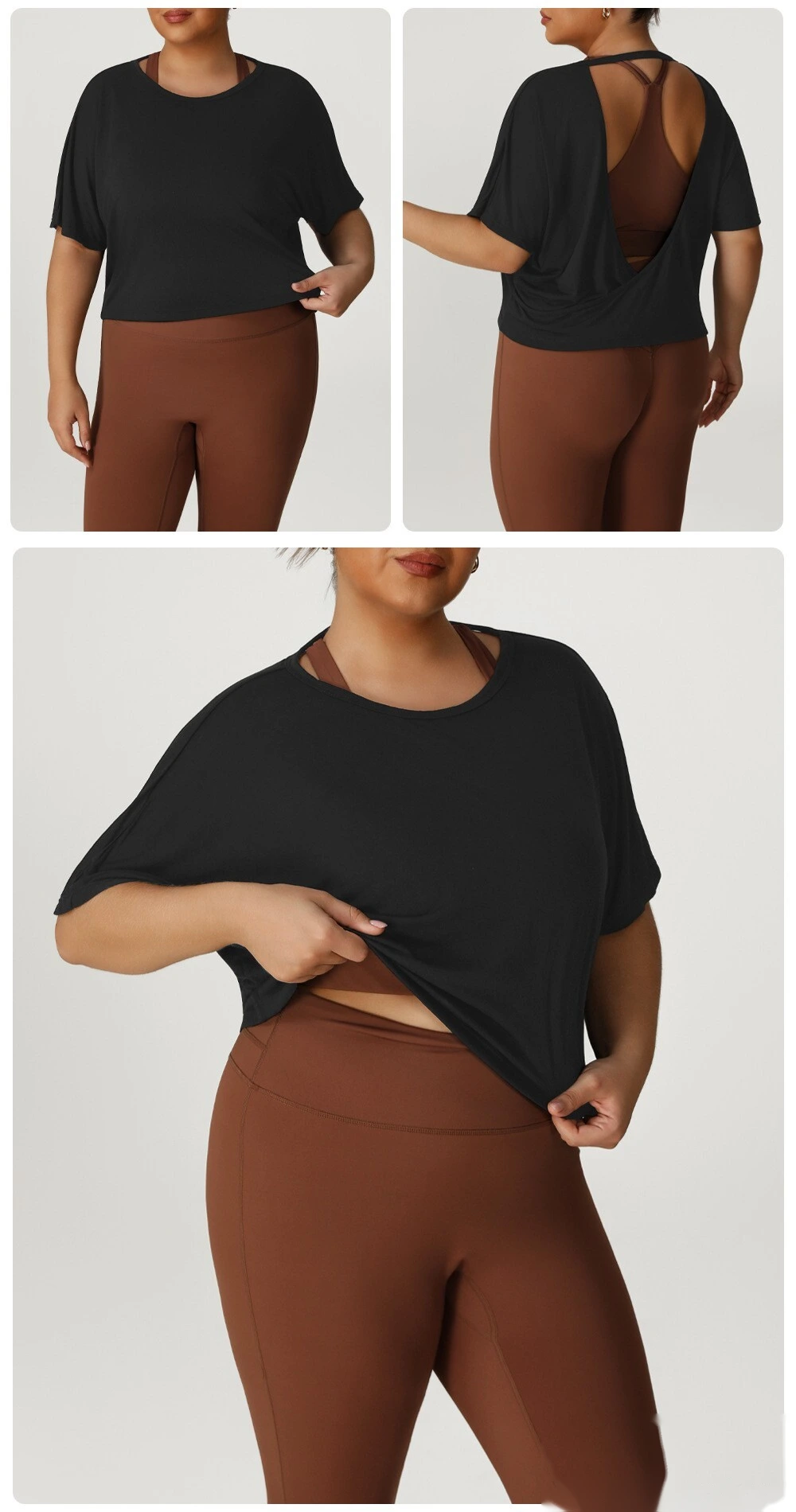 Custom-made plus-size sports blouses, fitness clothes, T-shirts and women's plus-size yoga clothes tops. detail