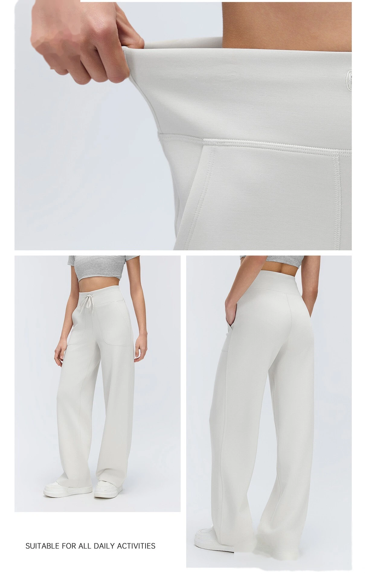 Custom Women's High Waist Draping Wide Leg Pants Loose Casual Trousers Soft Yoga Pants detail