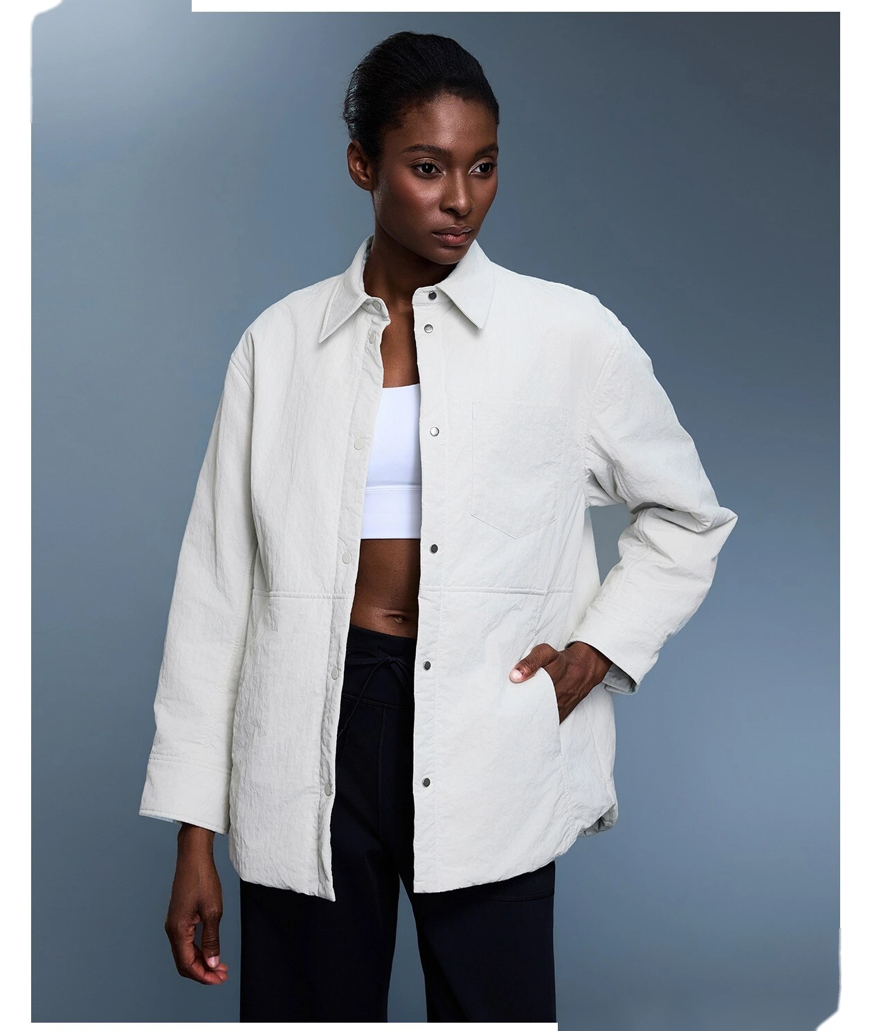 Custom lapel cotton-padded jacket women's autumn and winter new simple thick warm casual shirt jacket. detail