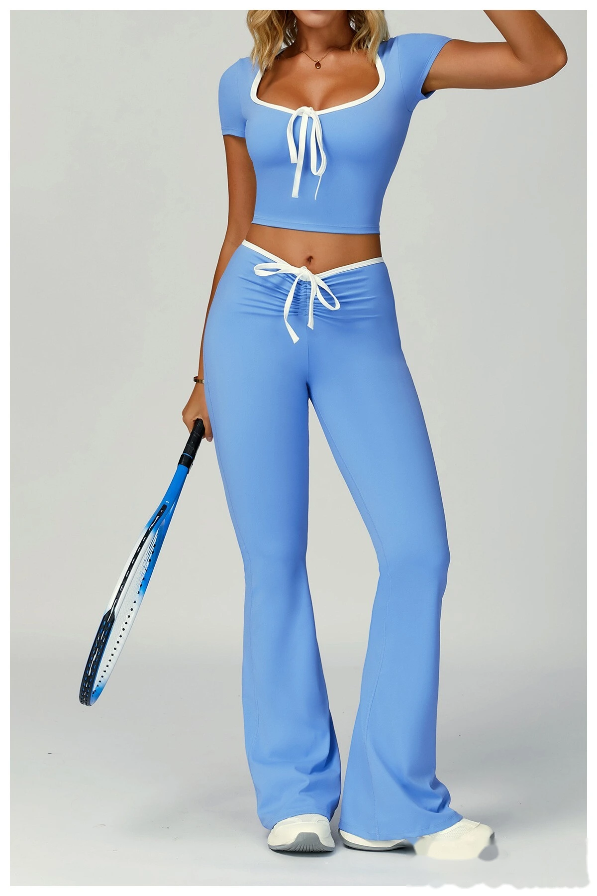 Custom-made contrast-wrapped bell-bottoms yoga fitness exercise high waist slim bell-bottoms women detail