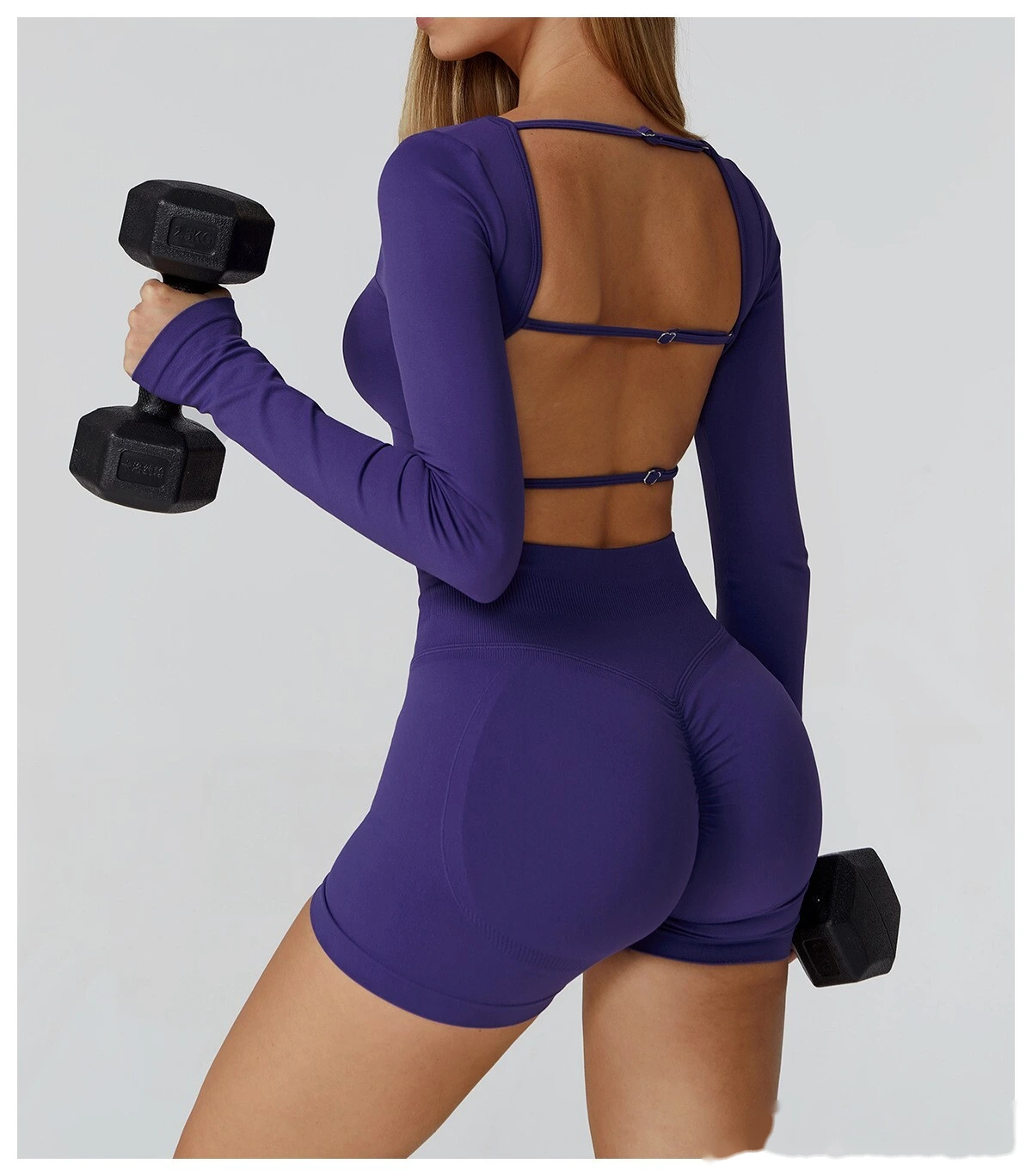 Customized seamless yoga clothes women's hollow back slim long-sleeved sports tops detail