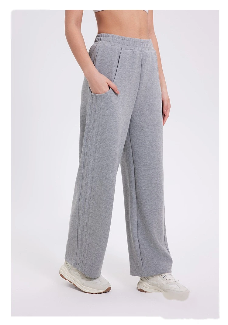 Custom autumn and winter sports pants women's classic three-bar padded high waist casual straight pants detail