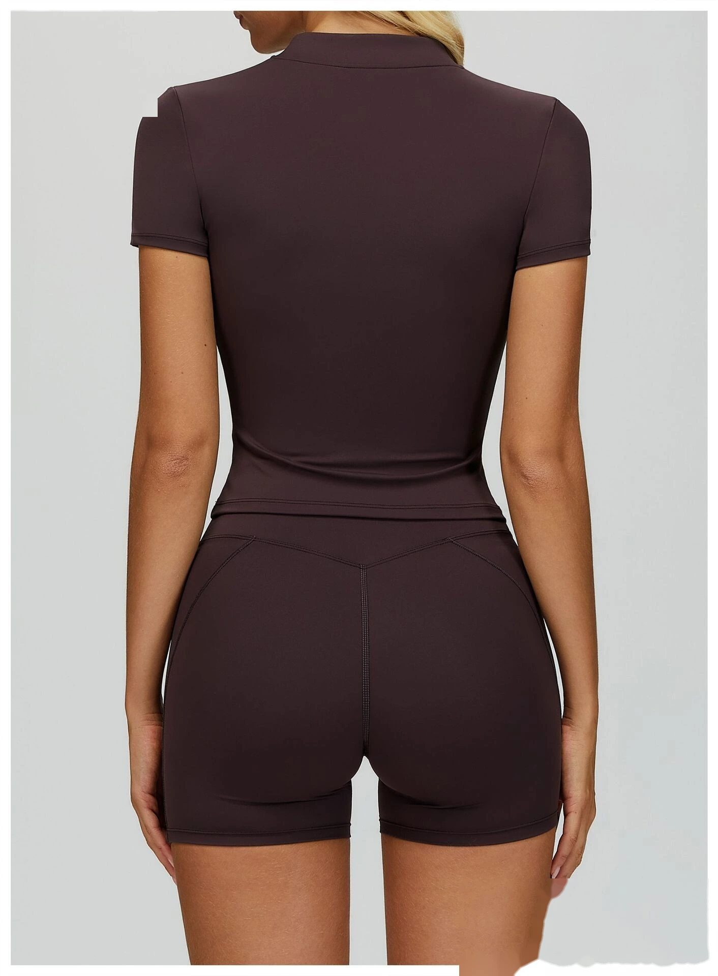 Custom Women’s Naked-Feel Running Top - Stand-Collar Zipper Tight Fitness Yoga Short Sleeve T-Shirt detail